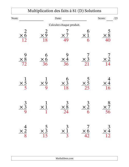Multiplication des faits à 81 (25 Questions) (Pas de zéros) (D) page 2