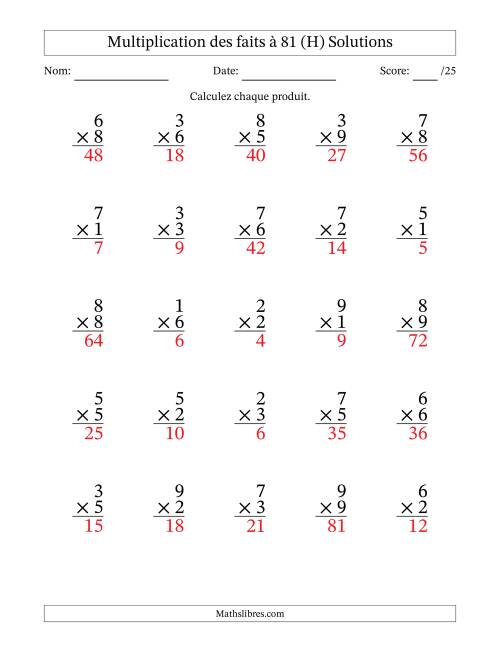 Multiplication des faits à 81 (25 Questions) (Pas de zéros) (H) page 2