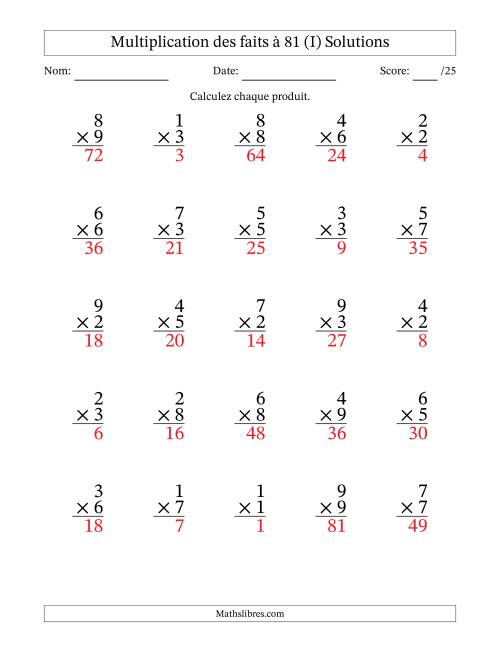 Multiplication des faits à 81 (25 Questions) (Pas de zéros) (I) page 2