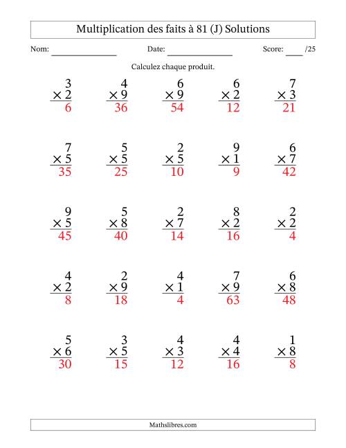 Multiplication des faits à 81 (25 Questions) (Pas de zéros) (J) page 2
