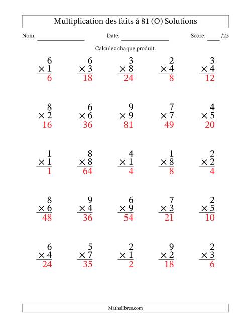 Multiplication des faits à 81 (25 Questions) (Pas de zéros) (O) page 2