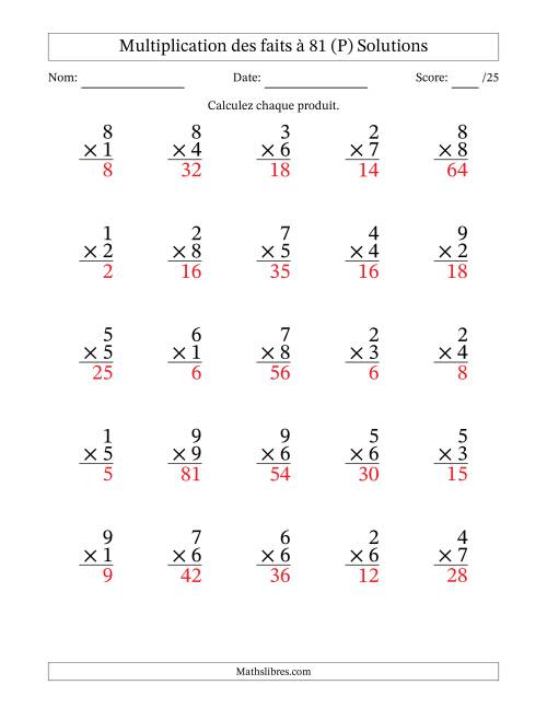 Multiplication des faits à 81 (25 Questions) (Pas de zéros) (P) page 2