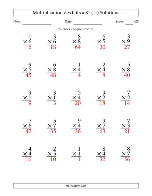 Multiplication des faits à 81 (25 Questions) (Pas de zéros) (U) page 2