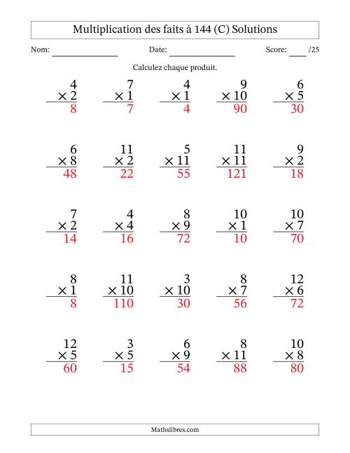 Multiplication des faits à 144 (25 Questions) (Pas de zéros) (C) page 2