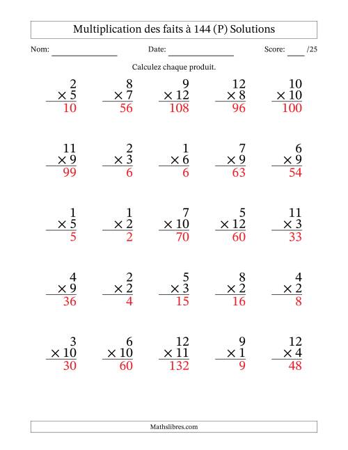 Multiplication des faits à 144 (25 Questions) (Pas de zéros) (P) page 2