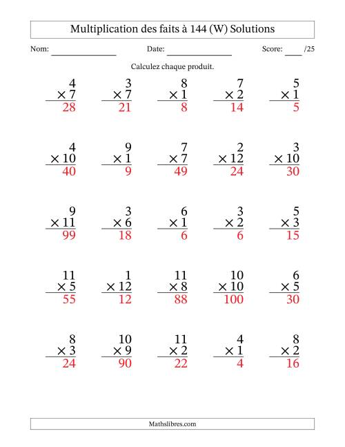 Multiplication des faits à 144 (25 Questions) (Pas de zéros) (W) page 2