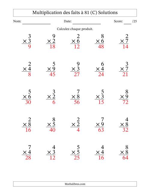 Multiplication des faits à 81 (25 Questions) (Pas de zéros ni de uns) (C) page 2