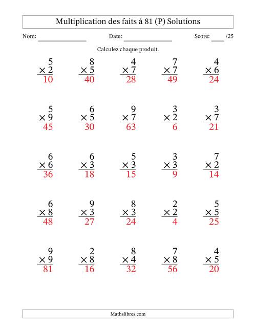 Multiplication des faits à 81 (25 Questions) (Pas de zéros ni de uns) (P) page 2