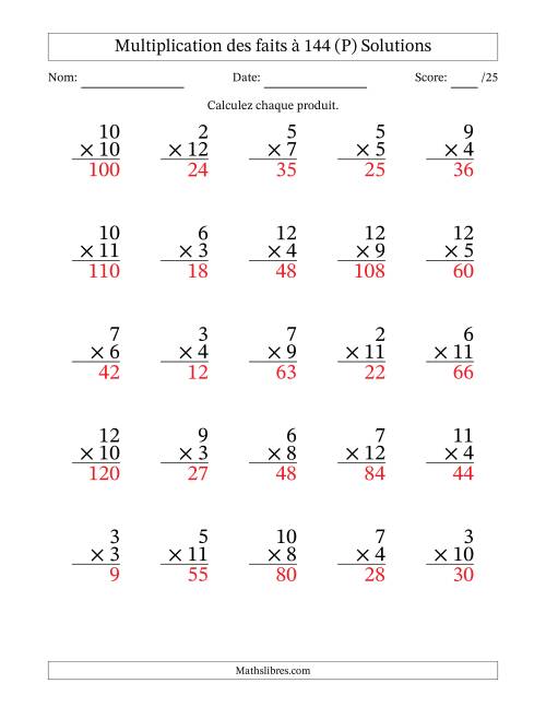 Multiplication des faits à 144 (25 Questions) (Pas de zéros ni de uns) (P) page 2