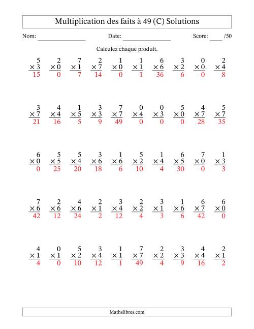 Multiplication des faits à 49 (50 Questions) (Avec Zeros) (C) page 2
