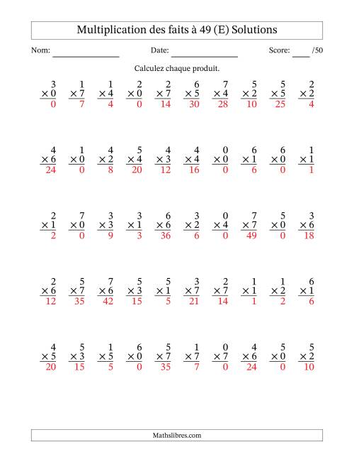 Multiplication des faits à 49 (50 Questions) (Avec Zeros) (E) page 2