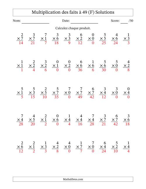 Multiplication des faits à 49 (50 Questions) (Avec Zeros) (F) page 2