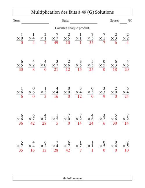 Multiplication des faits à 49 (50 Questions) (Avec Zeros) (G) page 2