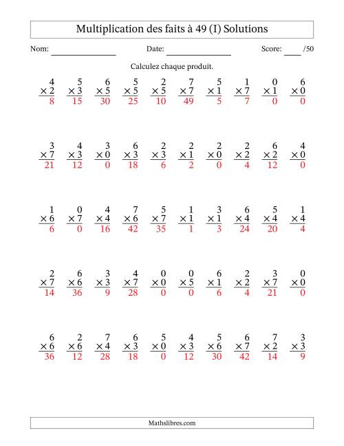 Multiplication des faits à 49 (50 Questions) (Avec Zeros) (I) page 2