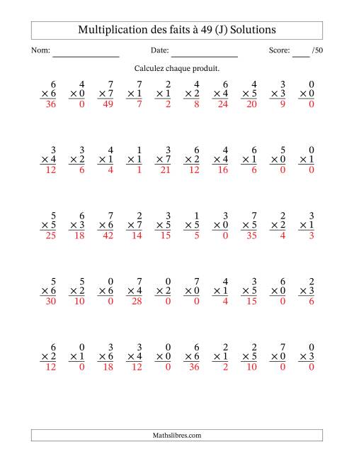 Multiplication des faits à 49 (50 Questions) (Avec Zeros) (J) page 2