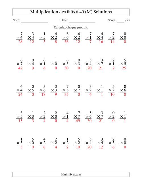 Multiplication des faits à 49 (50 Questions) (Avec Zeros) (M) page 2