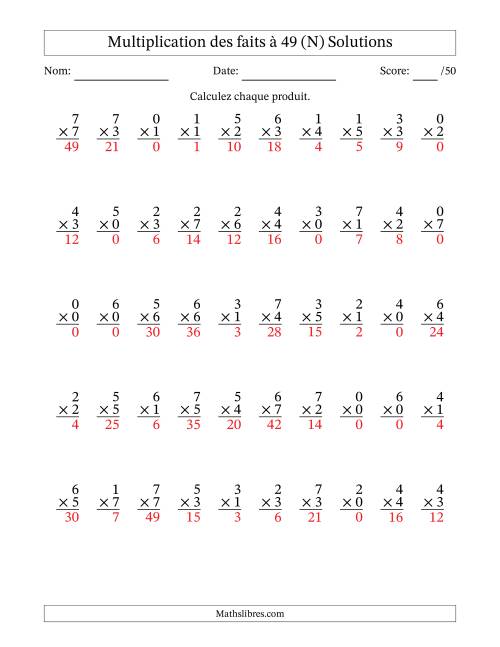 Multiplication des faits à 49 (50 Questions) (Avec Zeros) (N) page 2