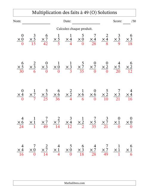 Multiplication des faits à 49 (50 Questions) (Avec Zeros) (O) page 2