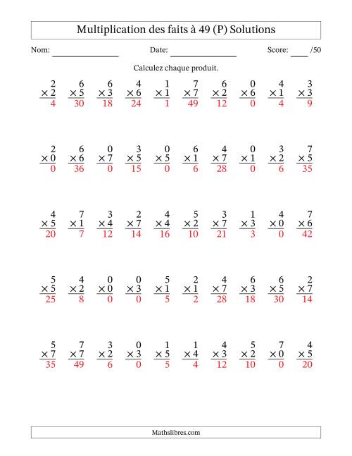 Multiplication des faits à 49 (50 Questions) (Avec Zeros) (P) page 2