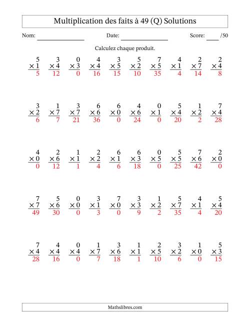 Multiplication des faits à 49 (50 Questions) (Avec Zeros) (Q) page 2
