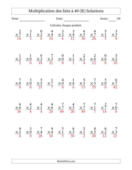 Multiplication des faits à 49 (50 Questions) (Avec Zeros) (R) page 2
