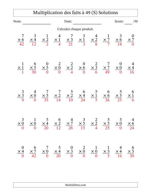 Multiplication des faits à 49 (50 Questions) (Avec Zeros) (S) page 2