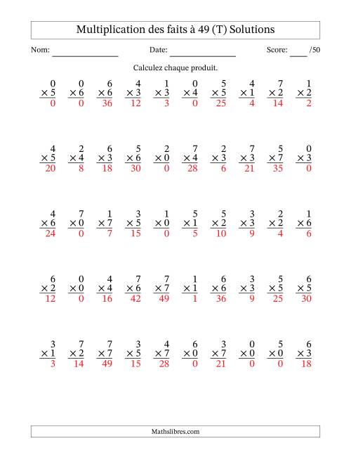 Multiplication des faits à 49 (50 Questions) (Avec Zeros) (T) page 2