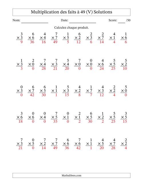 Multiplication des faits à 49 (50 Questions) (Avec Zeros) (V) page 2
