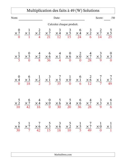 Multiplication des faits à 49 (50 Questions) (Avec Zeros) (W) page 2