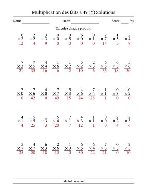 Multiplication des faits à 49 (50 Questions) (Avec Zeros) (Y) page 2