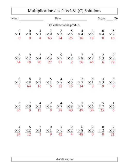 Multiplication des faits à 81 (50 Questions) (Avec zéros) (C) page 2