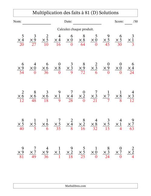 Multiplication des faits à 81 (50 Questions) (Avec zéros) (D) page 2