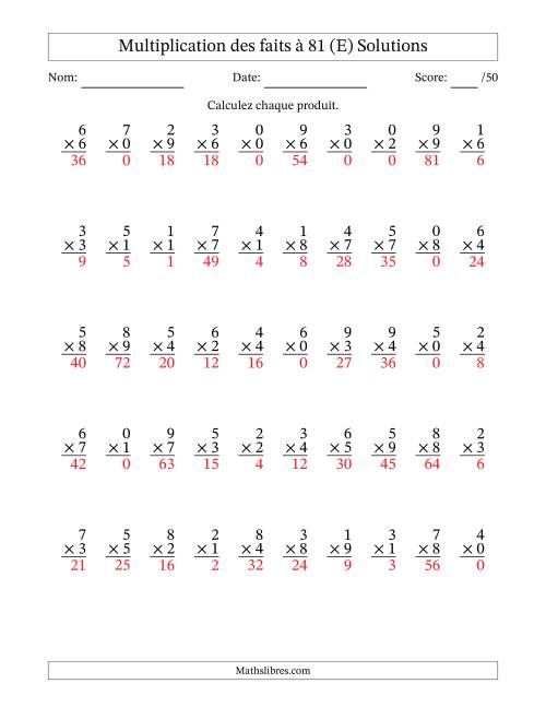 Multiplication des faits à 81 (50 Questions) (Avec zéros) (E) page 2