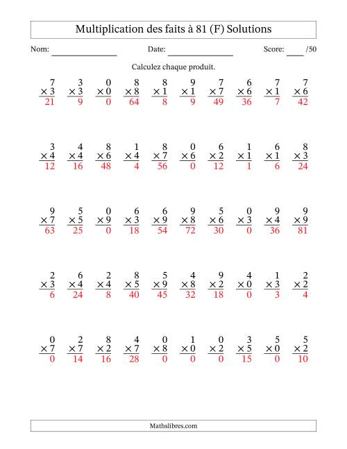 Multiplication des faits à 81 (50 Questions) (Avec zéros) (F) page 2