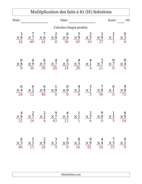 Multiplication des faits à 81 (50 Questions) (Avec zéros) (H) page 2