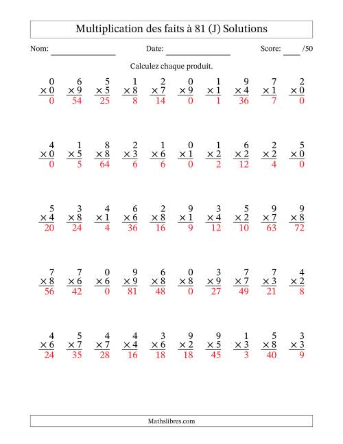 Multiplication des faits à 81 (50 Questions) (Avec zéros) (J) page 2