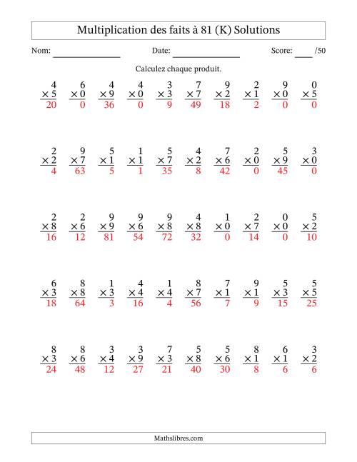 Multiplication des faits à 81 (50 Questions) (Avec zéros) (K) page 2