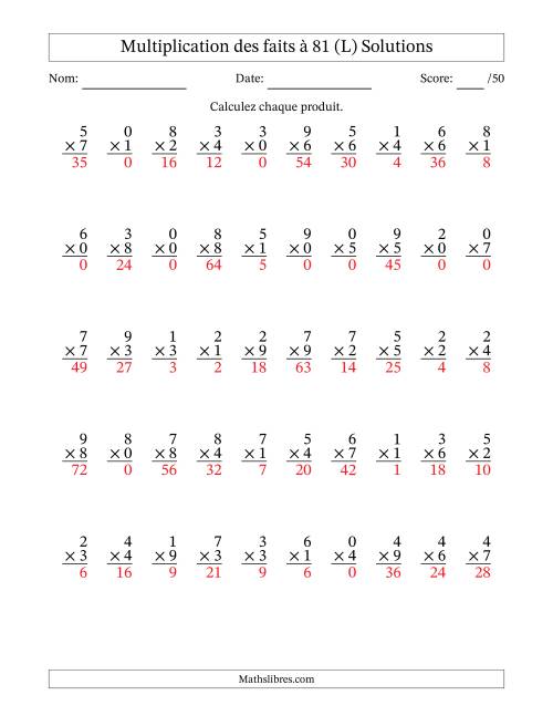 Multiplication des faits à 81 (50 Questions) (Avec zéros) (L) page 2
