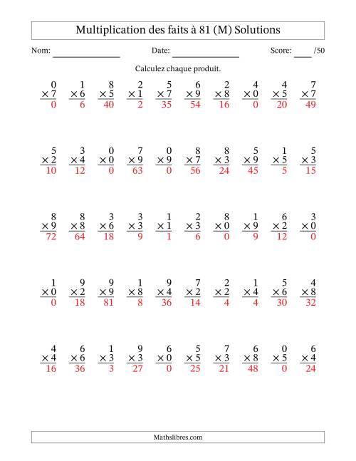 Multiplication des faits à 81 (50 Questions) (Avec zéros) (M) page 2