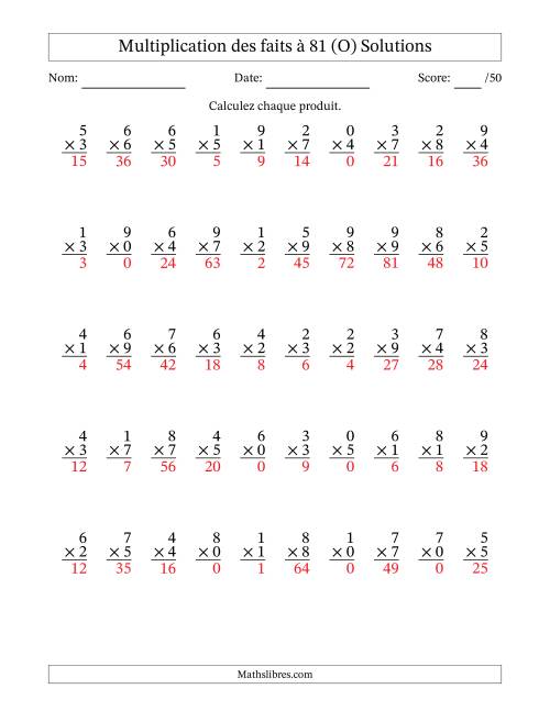 Multiplication des faits à 81 (50 Questions) (Avec zéros) (O) page 2