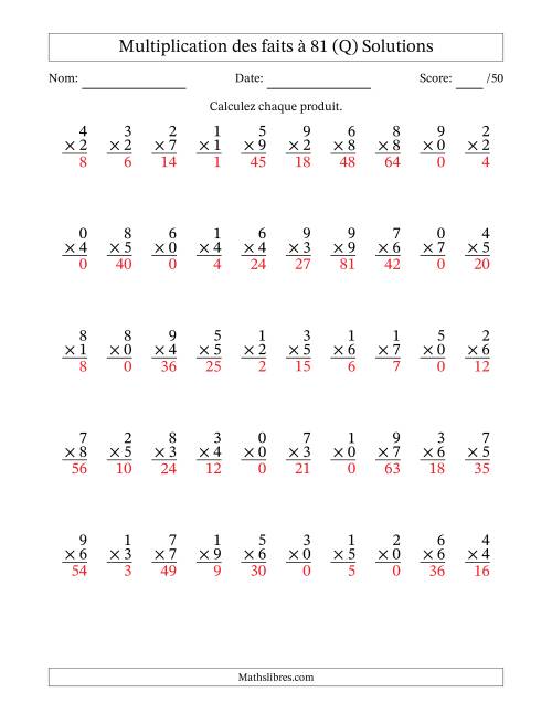Multiplication des faits à 81 (50 Questions) (Avec zéros) (Q) page 2