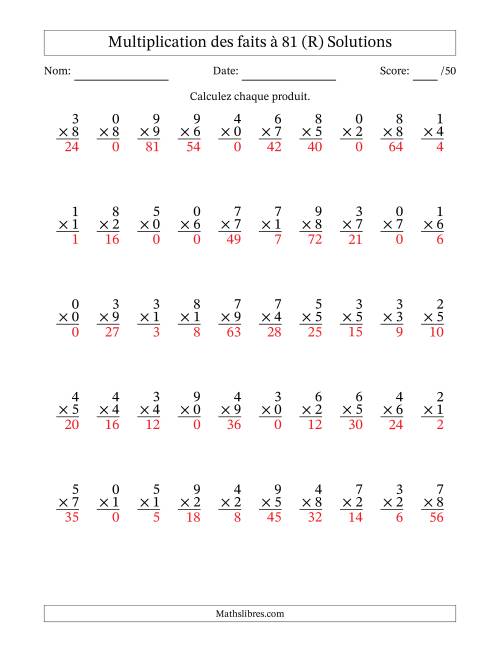 Multiplication des faits à 81 (50 Questions) (Avec zéros) (R) page 2