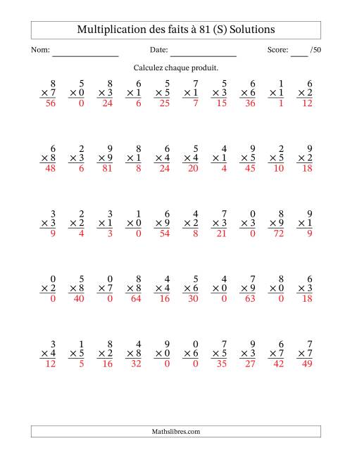 Multiplication des faits à 81 (50 Questions) (Avec zéros) (S) page 2