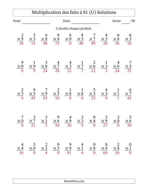 Multiplication des faits à 81 (50 Questions) (Avec zéros) (U) page 2