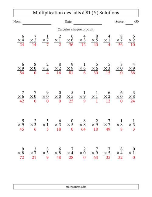 Multiplication des faits à 81 (50 Questions) (Avec zéros) (Y) page 2