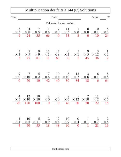 Multiplication des faits à 144 (50 Questions) (Avec zéros) (C) page 2