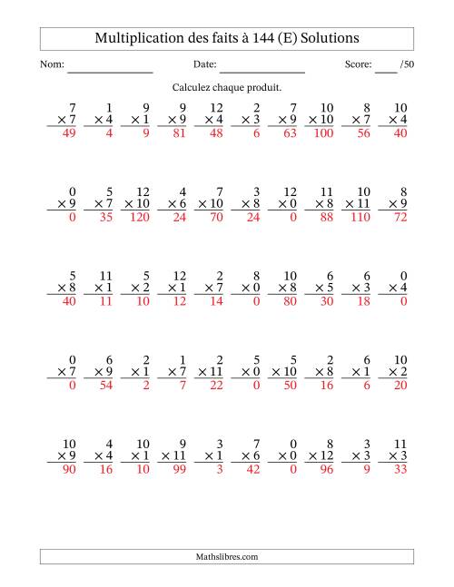 Multiplication des faits à 144 (50 Questions) (Avec zéros) (E) page 2