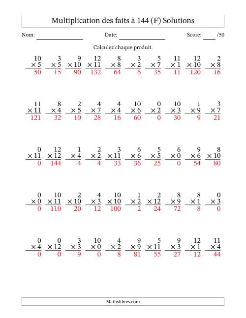 Multiplication des faits à 144 (50 Questions) (Avec zéros) (F) page 2
