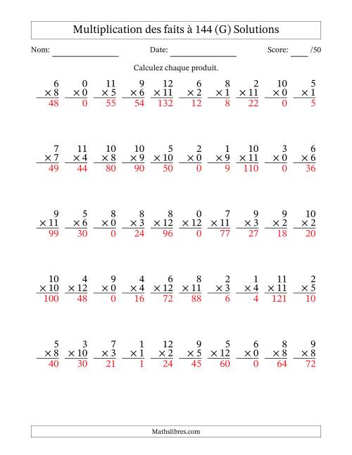 Multiplication des faits à 144 (50 Questions) (Avec zéros) (G) page 2
