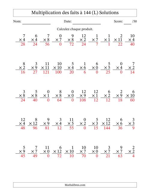 Multiplication des faits à 144 (50 Questions) (Avec zéros) (L) page 2